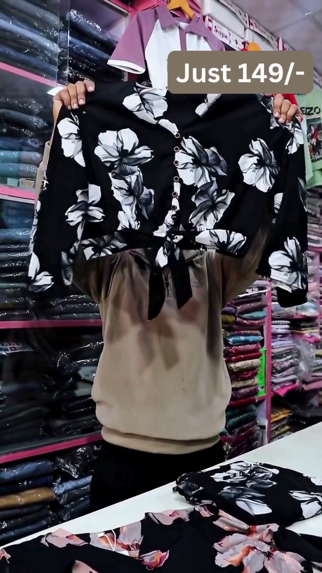 Monochrome Floral Tie-Up Crop Top