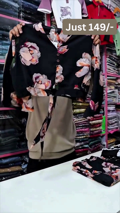 Monochrome Floral Tie-Up Crop Top
