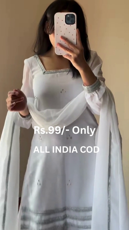 Elegant White Anarkali Suit Set