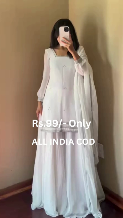 Elegant White Anarkali Suit Set