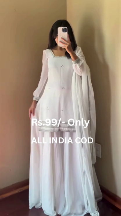 Elegant White Anarkali Suit Set