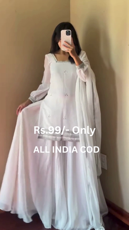 Elegant White Anarkali Suit Set