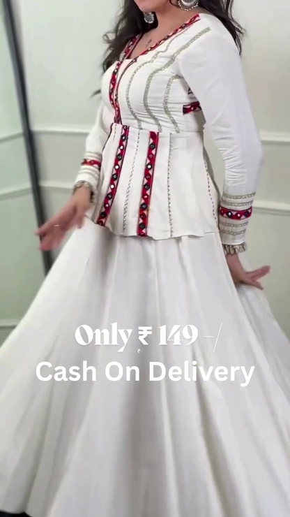 Designer White Peplum Sharara Set
