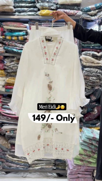 Eid Special Embroidered White Kurti Set