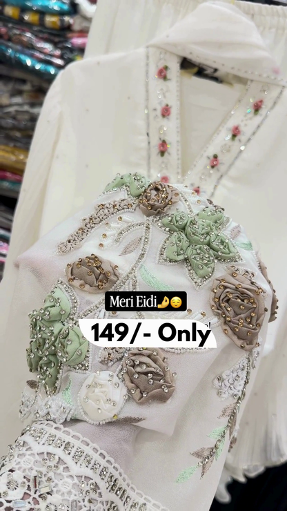 Eid Special Embroidered White Kurti Set