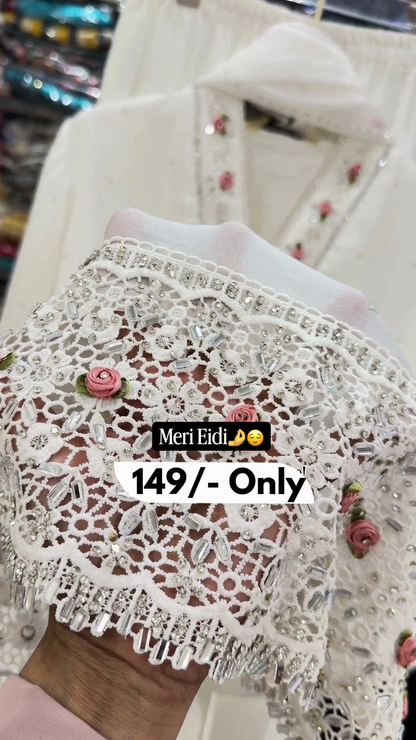 Eid Special Embroidered White Kurti Set