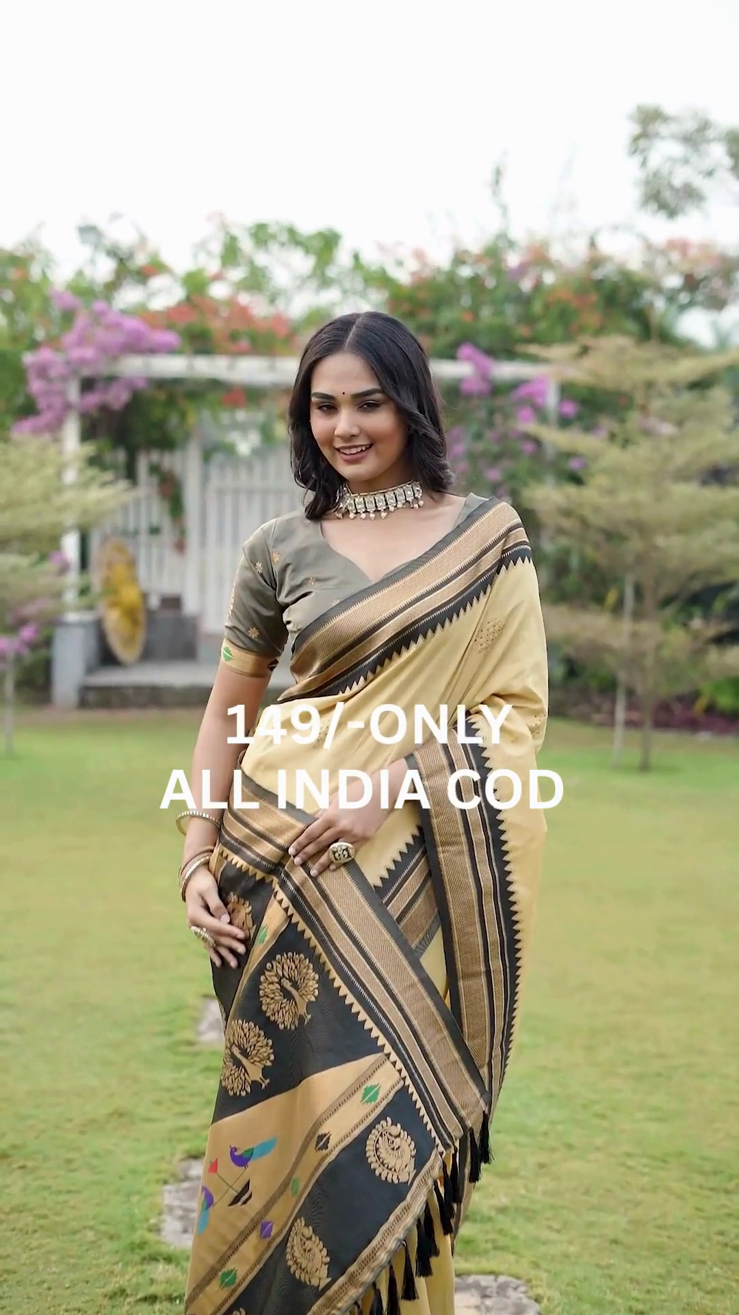 Cream & Black Border Traditional Saree