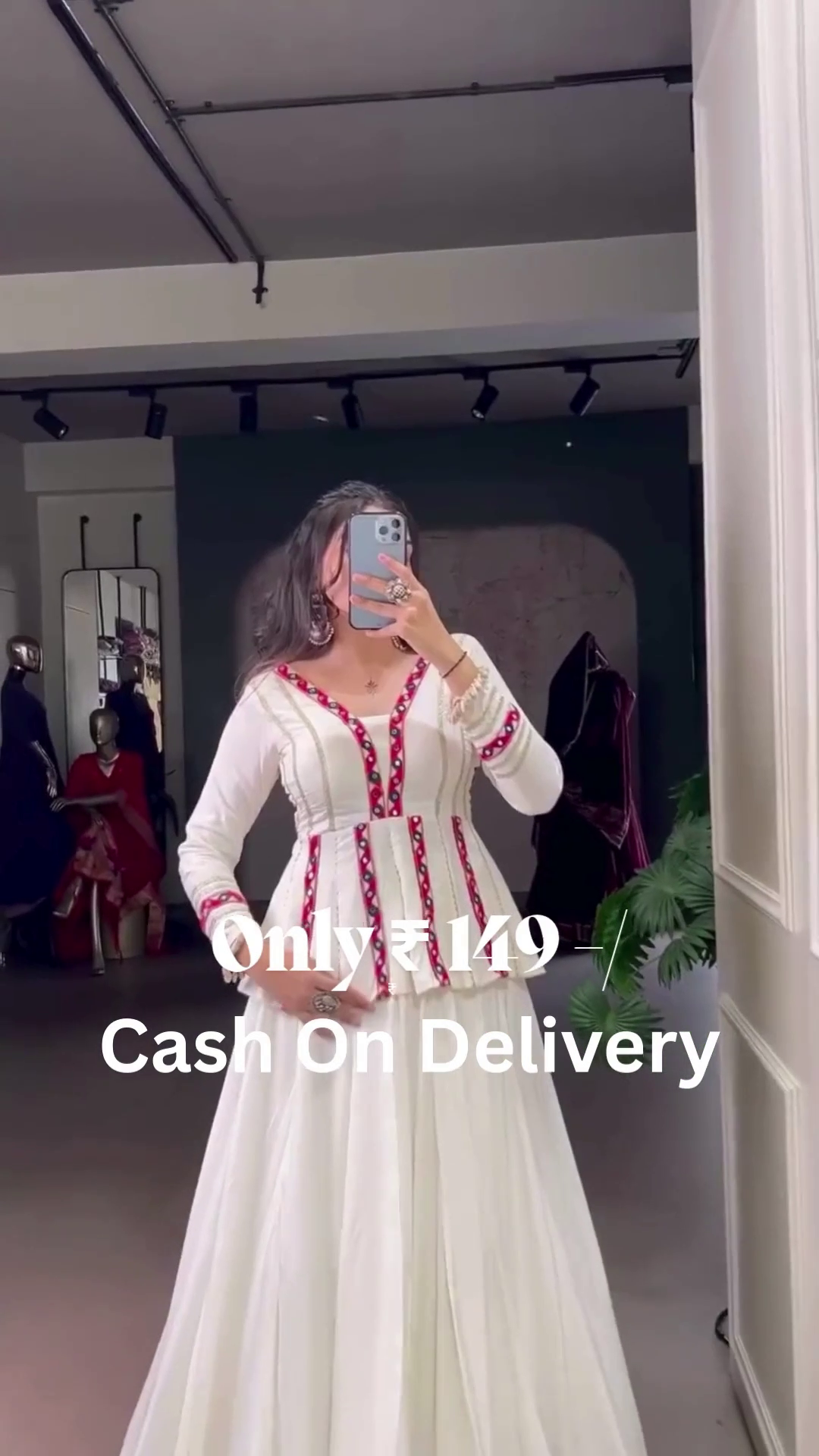White Designer Peplum Kurti Set
