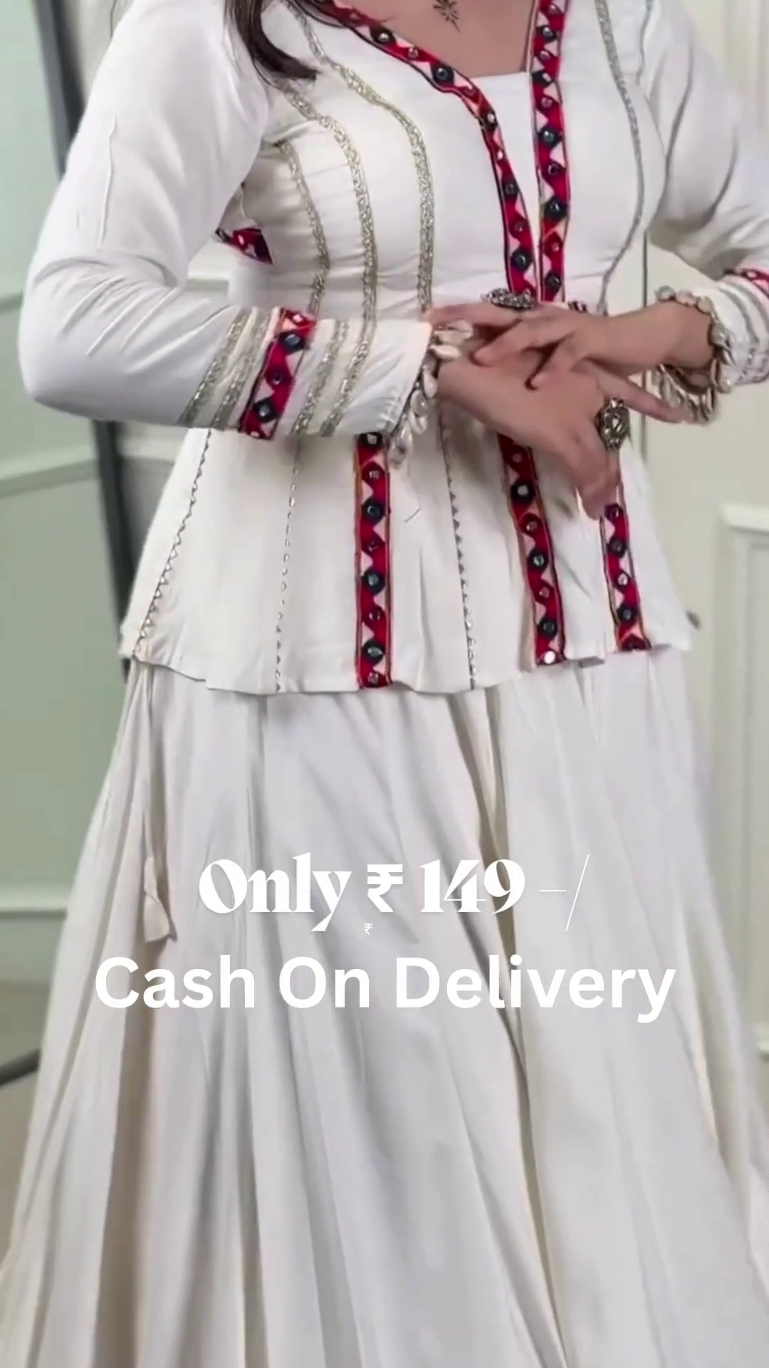 White Designer Peplum Kurti Set