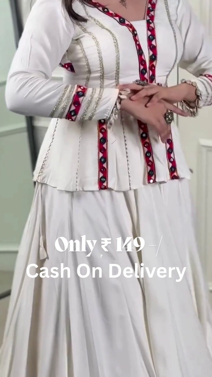 White Designer Peplum Kurti Set