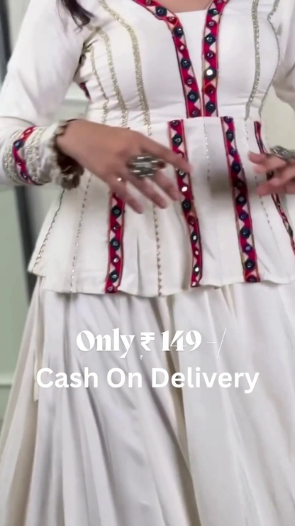 White Designer Peplum Kurti Set