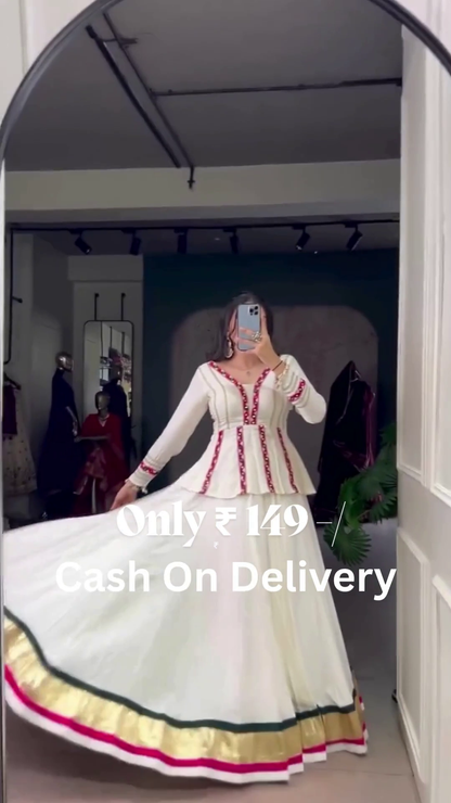 White Designer Peplum Kurti Set