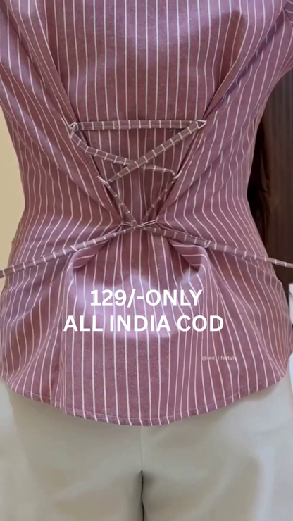 Navy Blue Pinstripe Corset Style Top