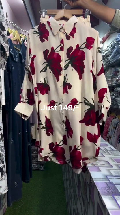 Floral Printed Long Casual Shirt Dress
