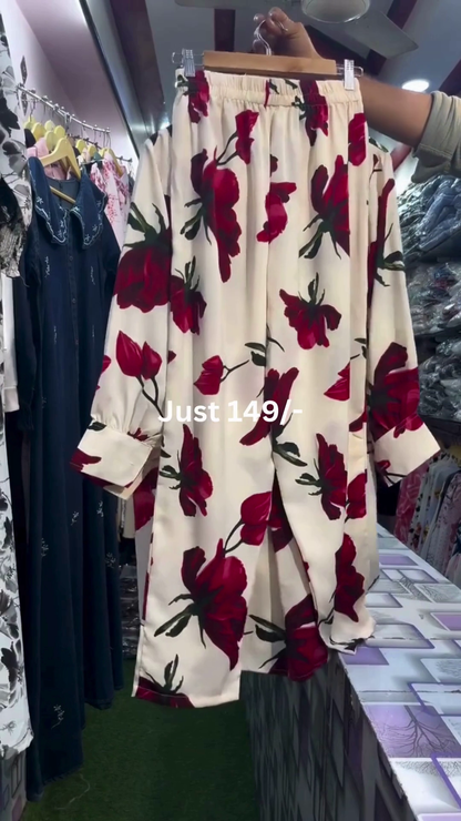 Floral Printed Long Casual Shirt Dress