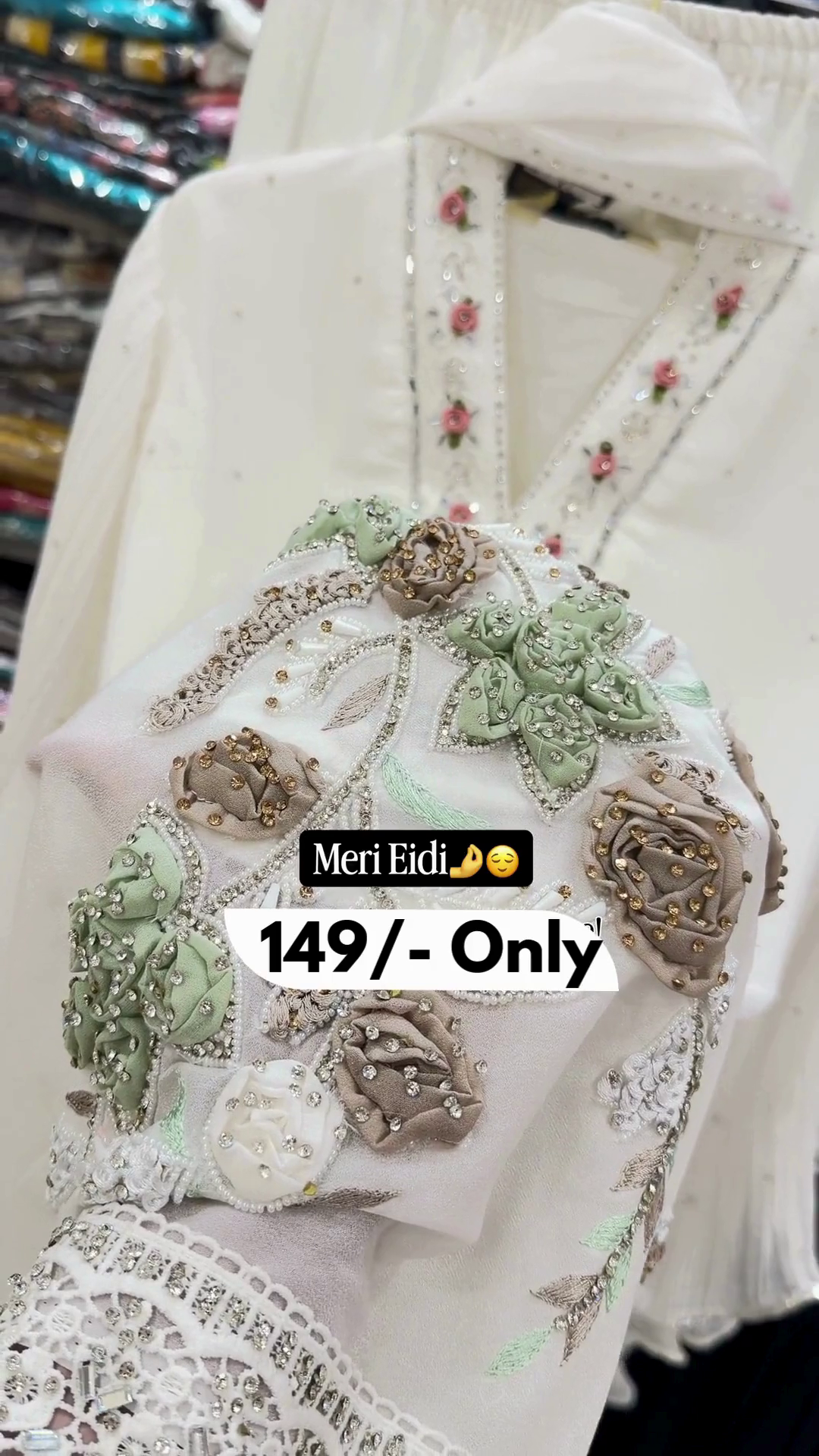 Meri Eidi Embroidered White Kurti Set