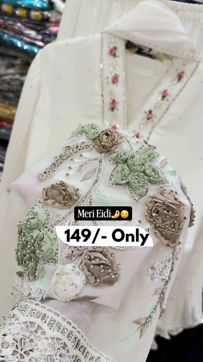 Meri Eidi Embroidered White Kurti Set