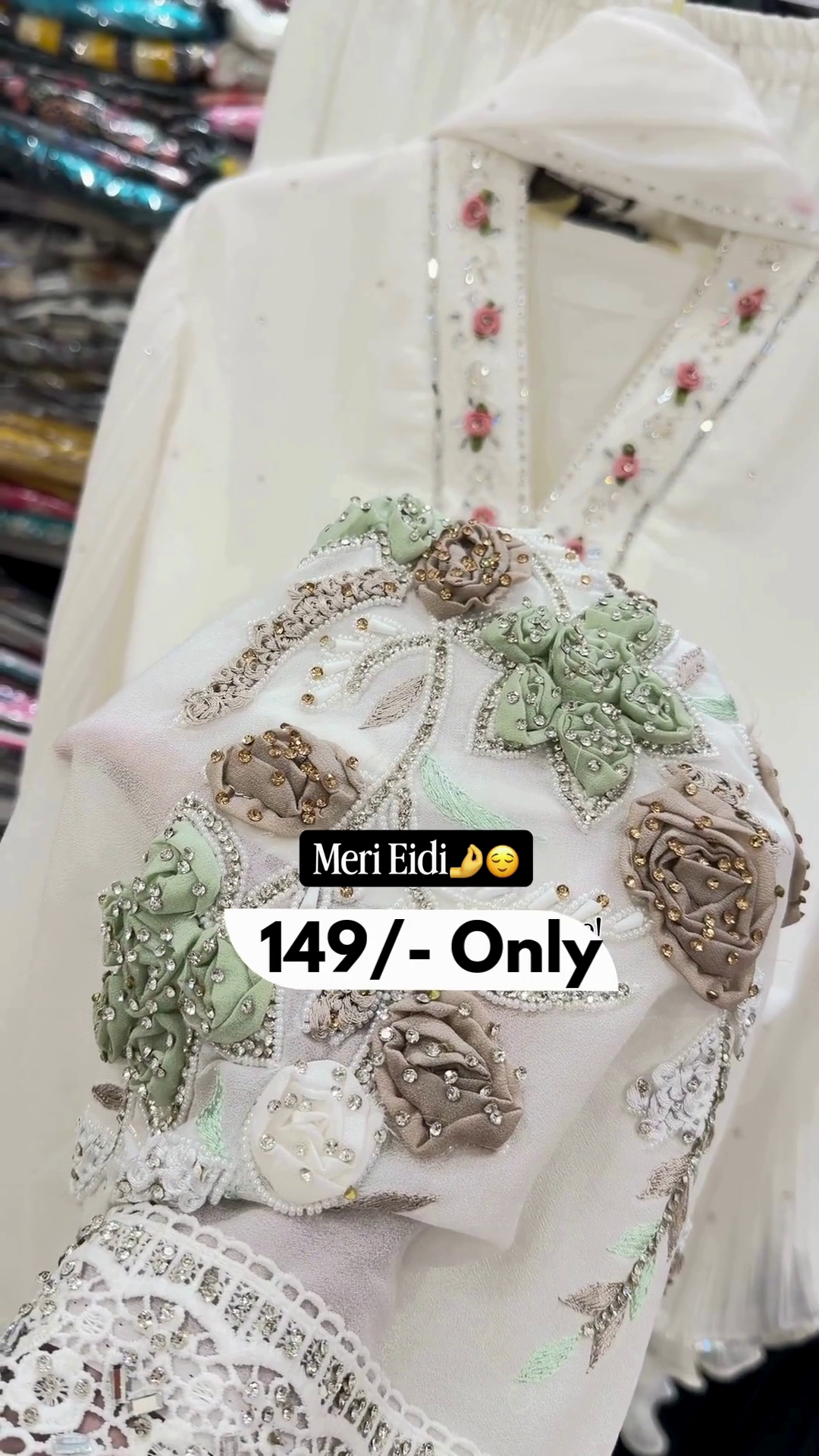 Meri Eidi Embroidered White Kurti Set