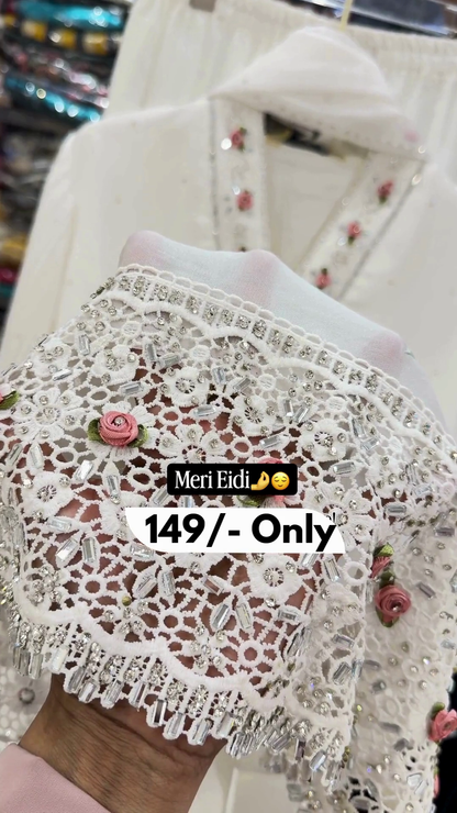 Meri Eidi Embroidered White Kurti Set