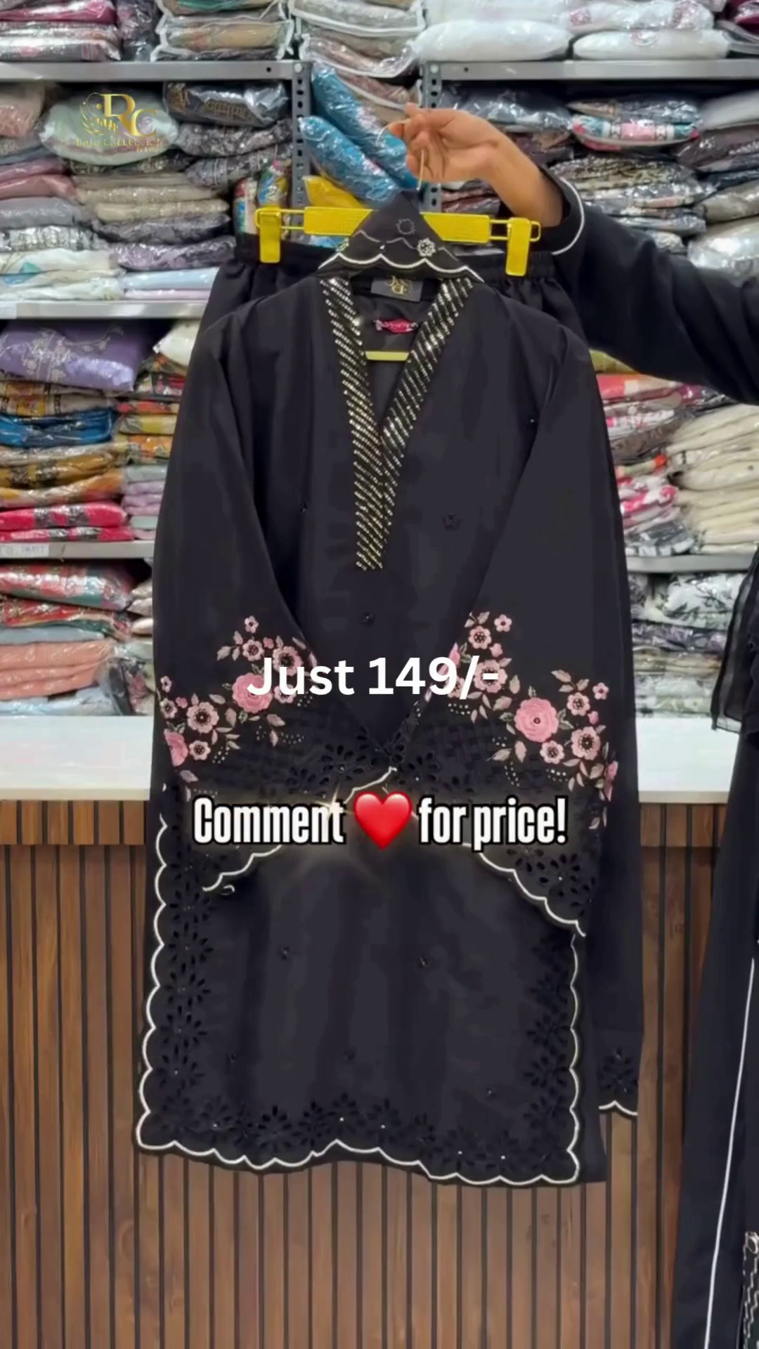 Floral Embroidered Black Kurti