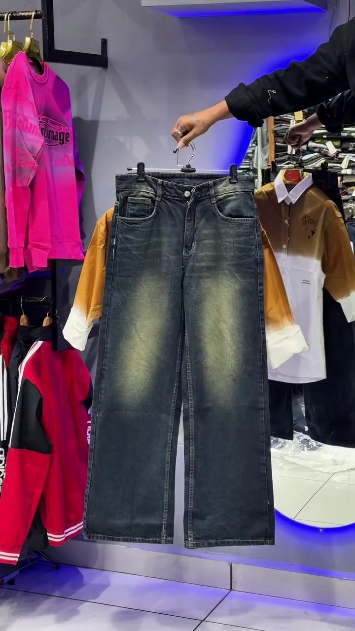 Vintage Wash Wide Leg Jeans