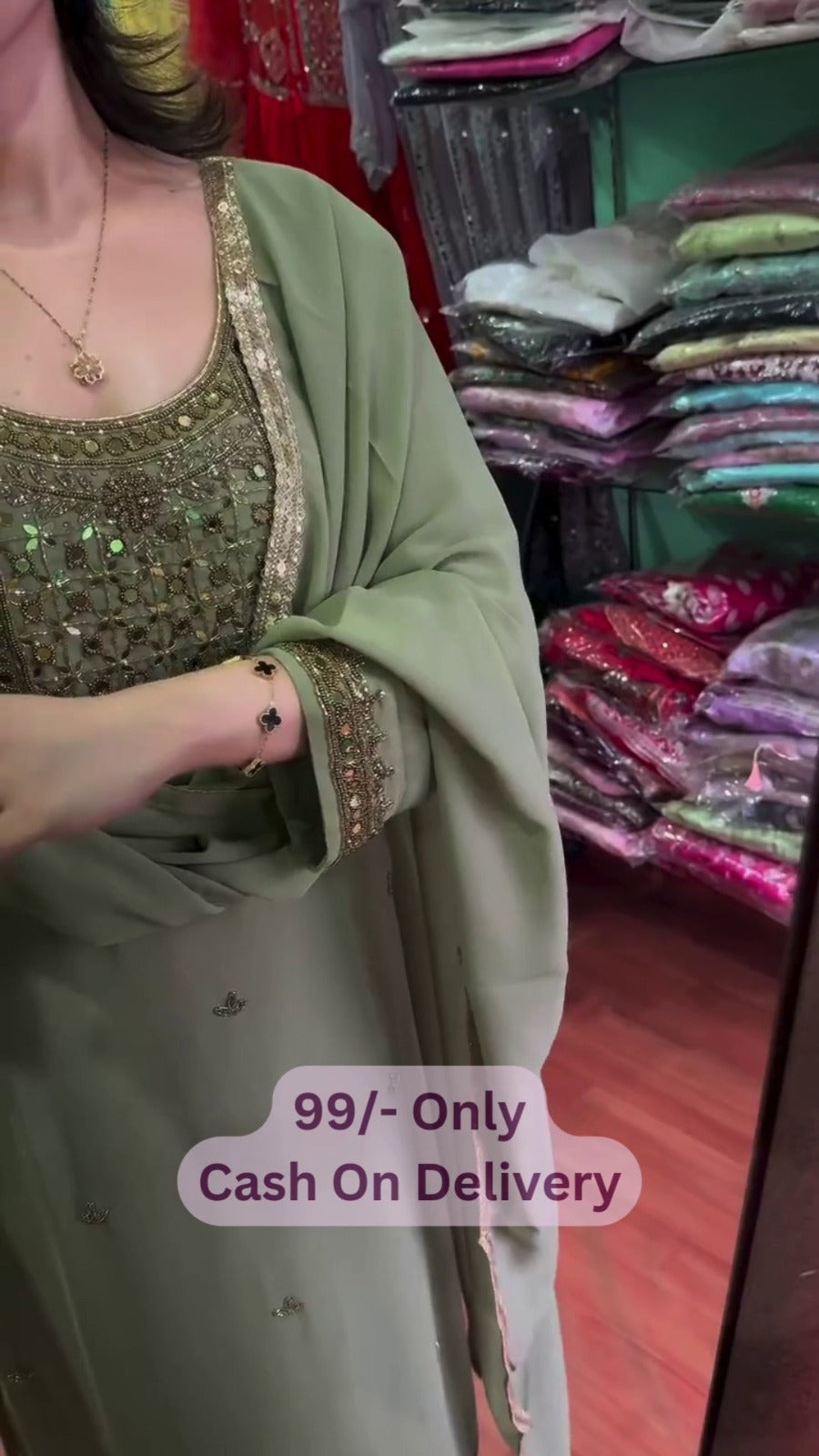 Elegant Sage Green Embroidered Suit Set