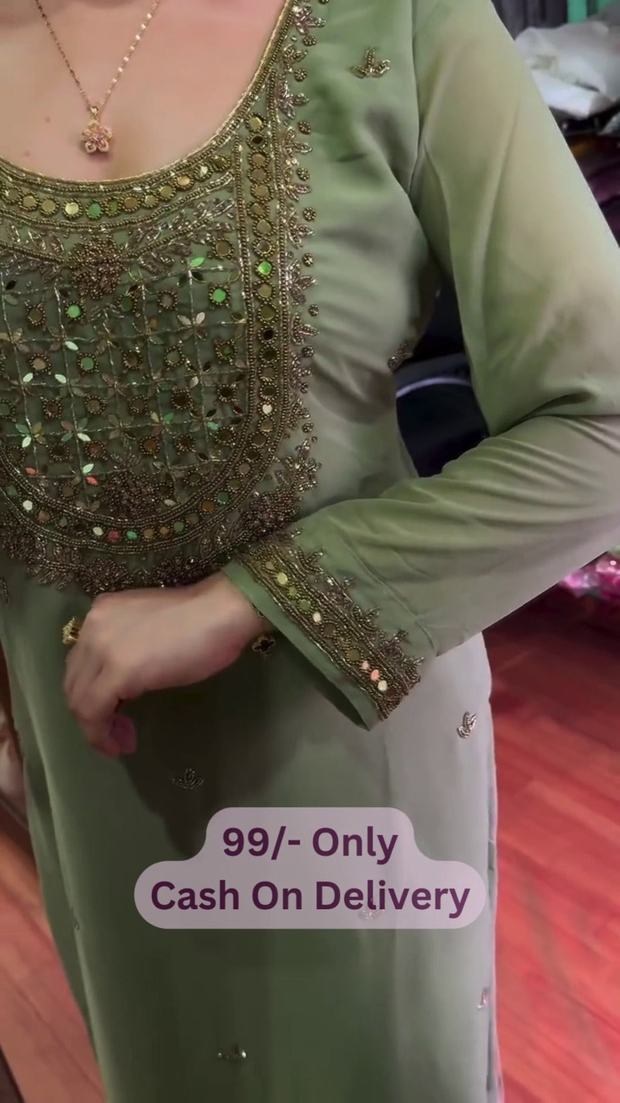 Elegant Sage Green Embroidered Suit Set